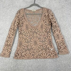 Lucy & Co Crochet Daisy Lace Sheer Boho Top Womens S Festival Cottagecore